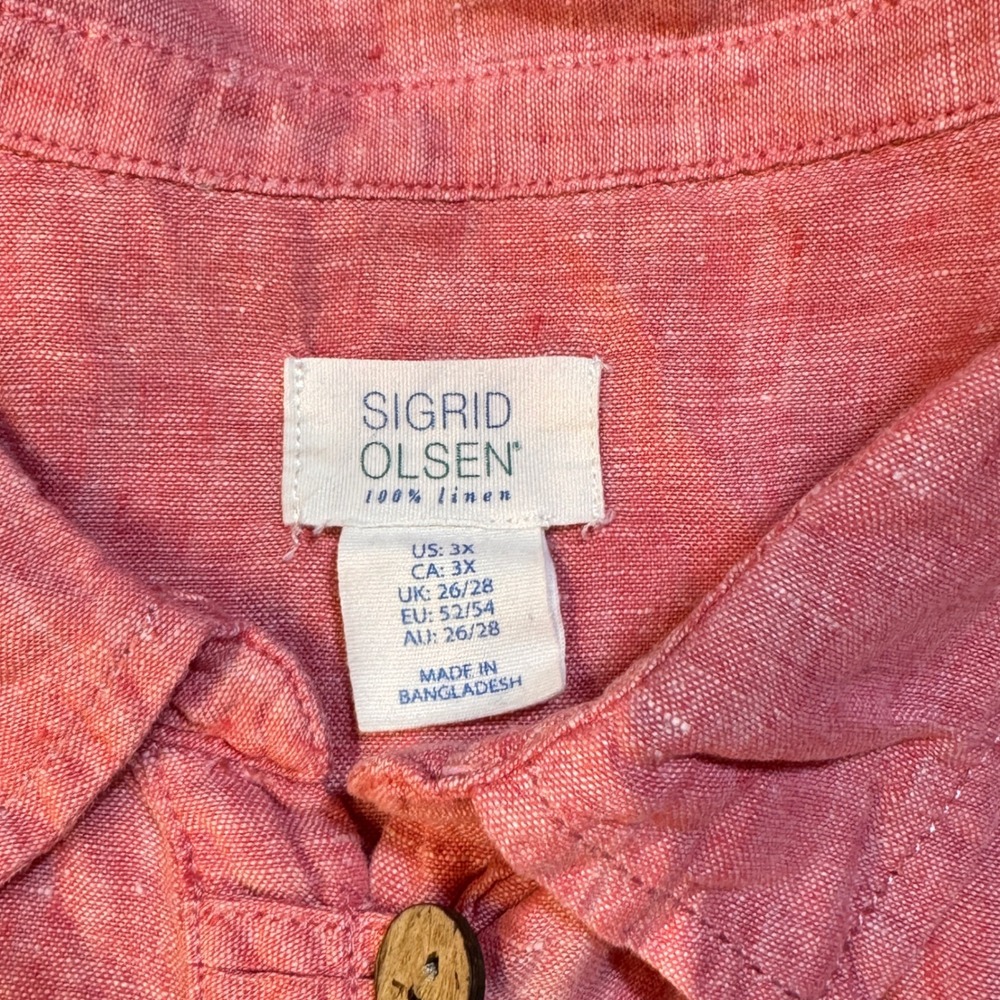 Sigrid Olsen Linen Tunic Women 3X Pink Henley Roll Tab Coastal Boho Lagenlook - Picture 3 of 9